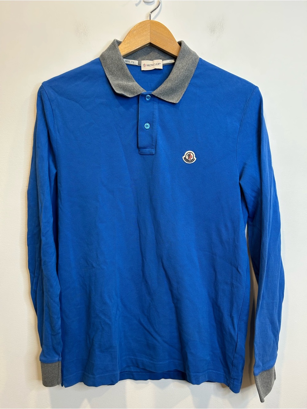 Moncler Men’s Slim Fit Long Sleeve Cotton Polo Shirt Blue